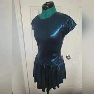 1980s Radar Blue Holographic Skater Dress with Strappy back Detail